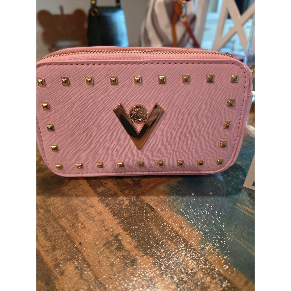 Valentino Orlandi Pink VEGAN Saffiano Studded V Logo Crossbody Camera Bag NWT - Picture 2 of 8